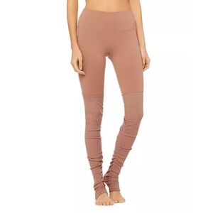 Alo Yoga High-Waist Goddess Ribbed Knit Light Pink Peach Workout Lounge Leggings